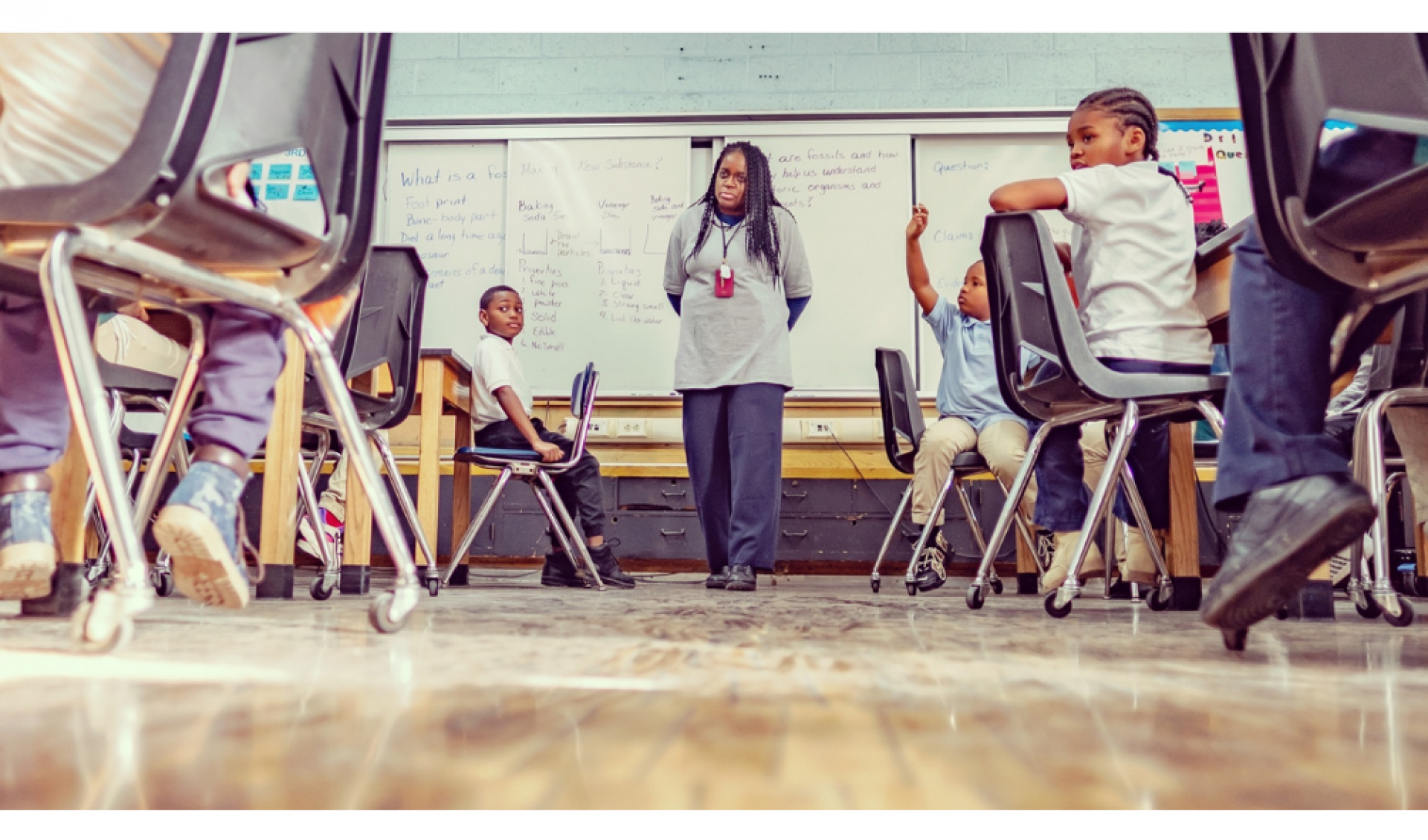 Teacher talking to students 